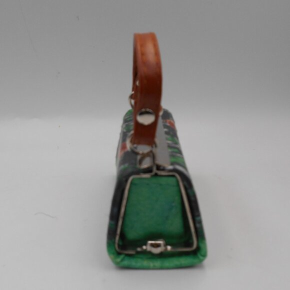 MINI LIPSTICK HORSE THEME PURSE GREEN BROWN AND SILVER CUTE - Picture 3 of 12